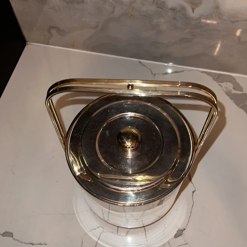 Vintage Maestri Argente Silver and brass ice bucket made in Italy